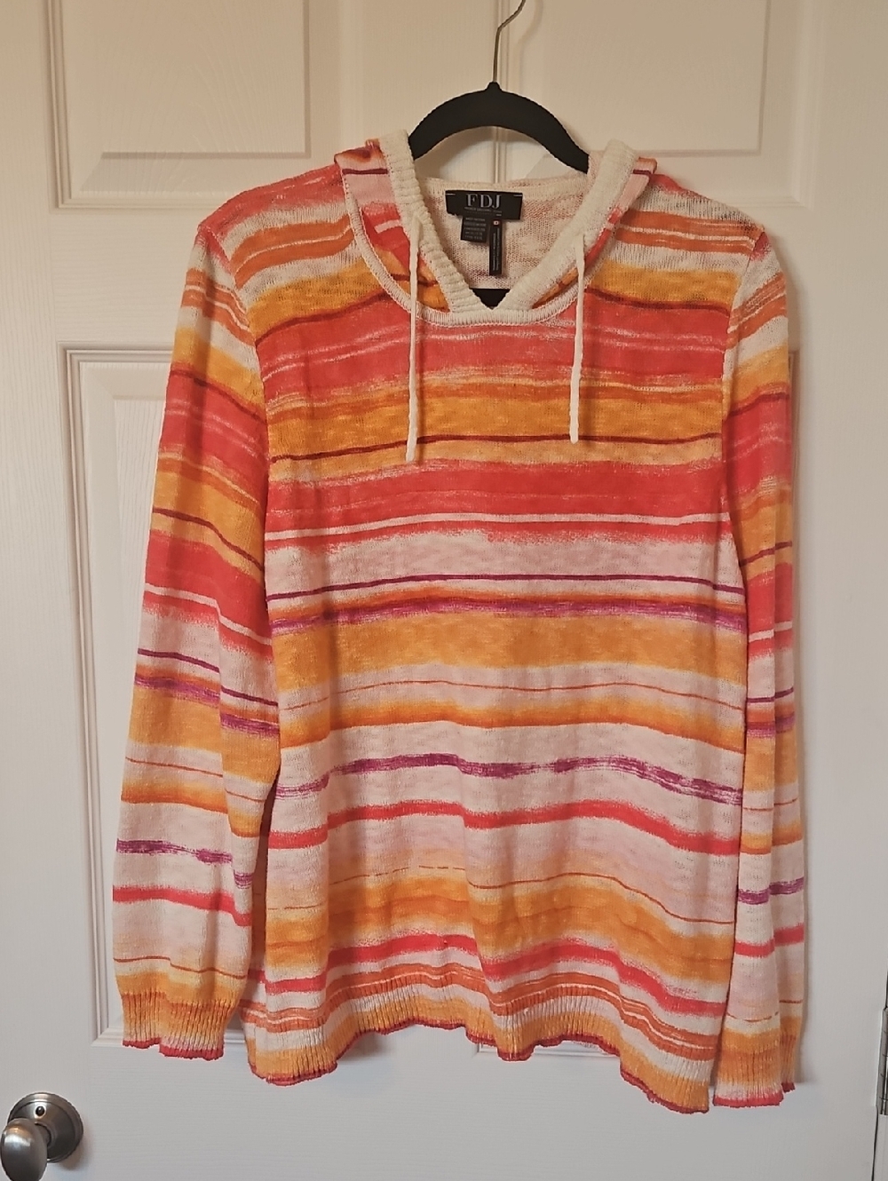 FDJ Striped Hooded Sweater - Coral, Yellow & Cream